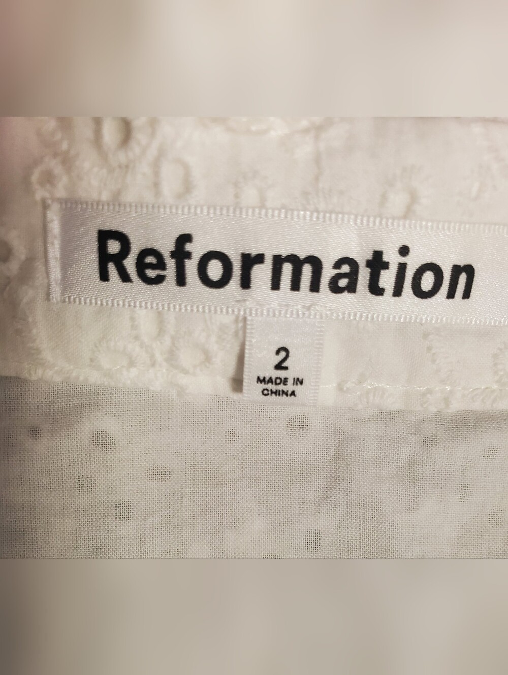 Reformation Women's Cole Eyelet Embroidered Smocked Top Skirt Set White Size 2 - Picture 13 of 14